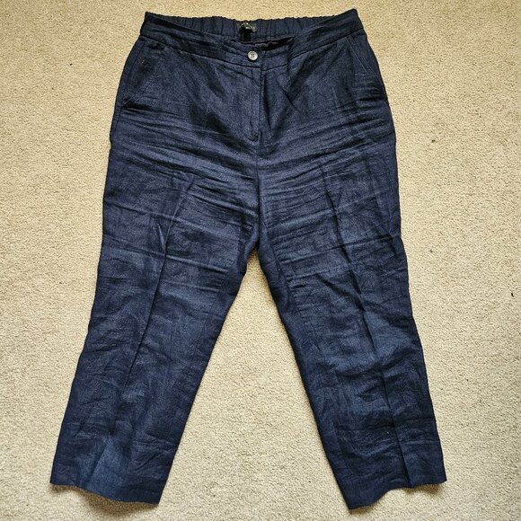 Talbots - size 10P - Navy Blue 100% Linen Capri Pants -‎ Made in Vietnam - Picture 1 of 11
